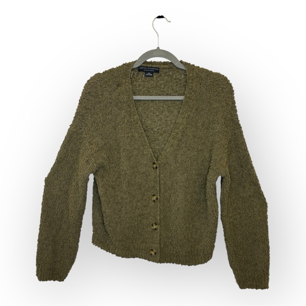 Social Standard by Sanctuary Olive Green Cardigan Sweater Cropped Cozy Medium